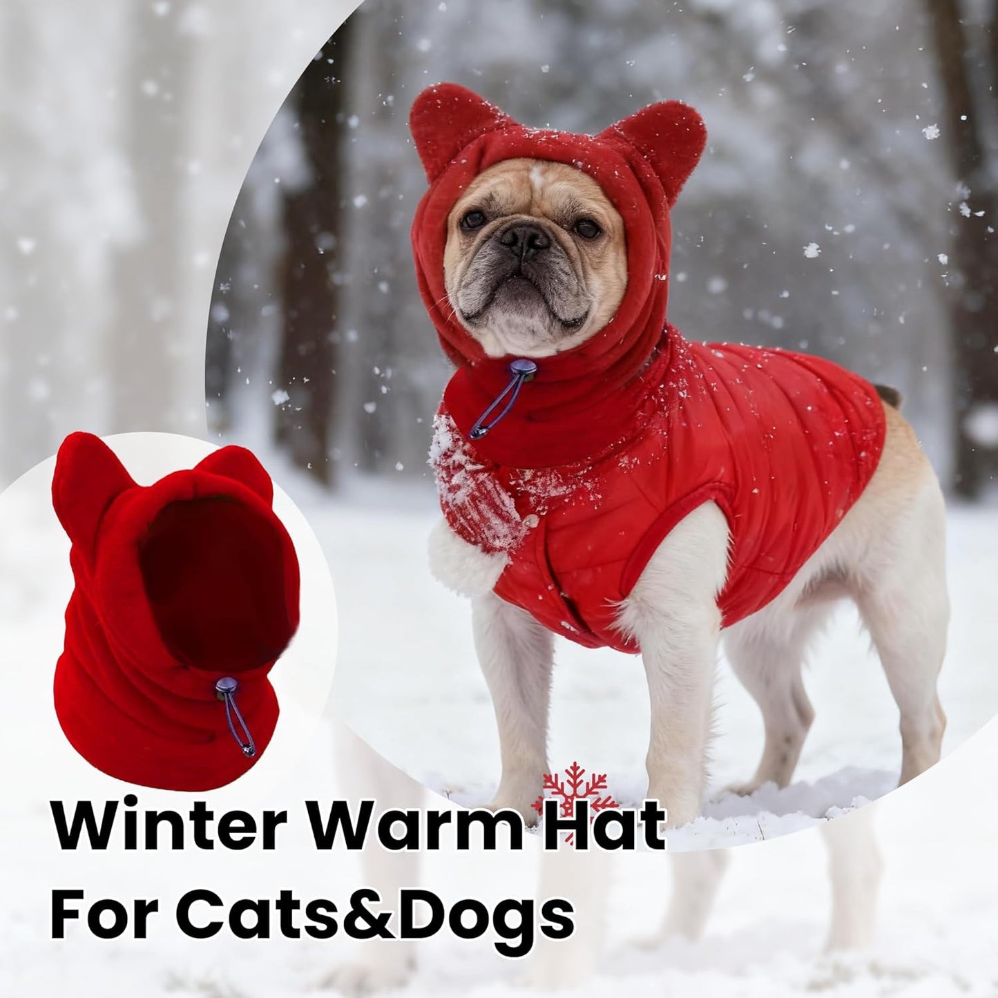 Dog Snood Winter Hood with Ear Protection, Fleece Neck Warmer for Dogs, (Red, Small)