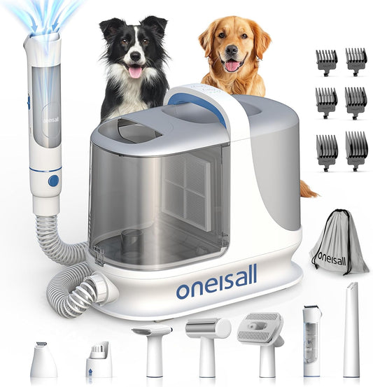 oneisall Dog Grooming Vacuum, 13000Pa Powerful 3L Dust Cup Pet Vacuum with Clipper Nail Grinder & Shedding Brush, 7 in 1 Dog Grooming Kits, Quiet, Large Capacity 3 Suction Levels, BM3