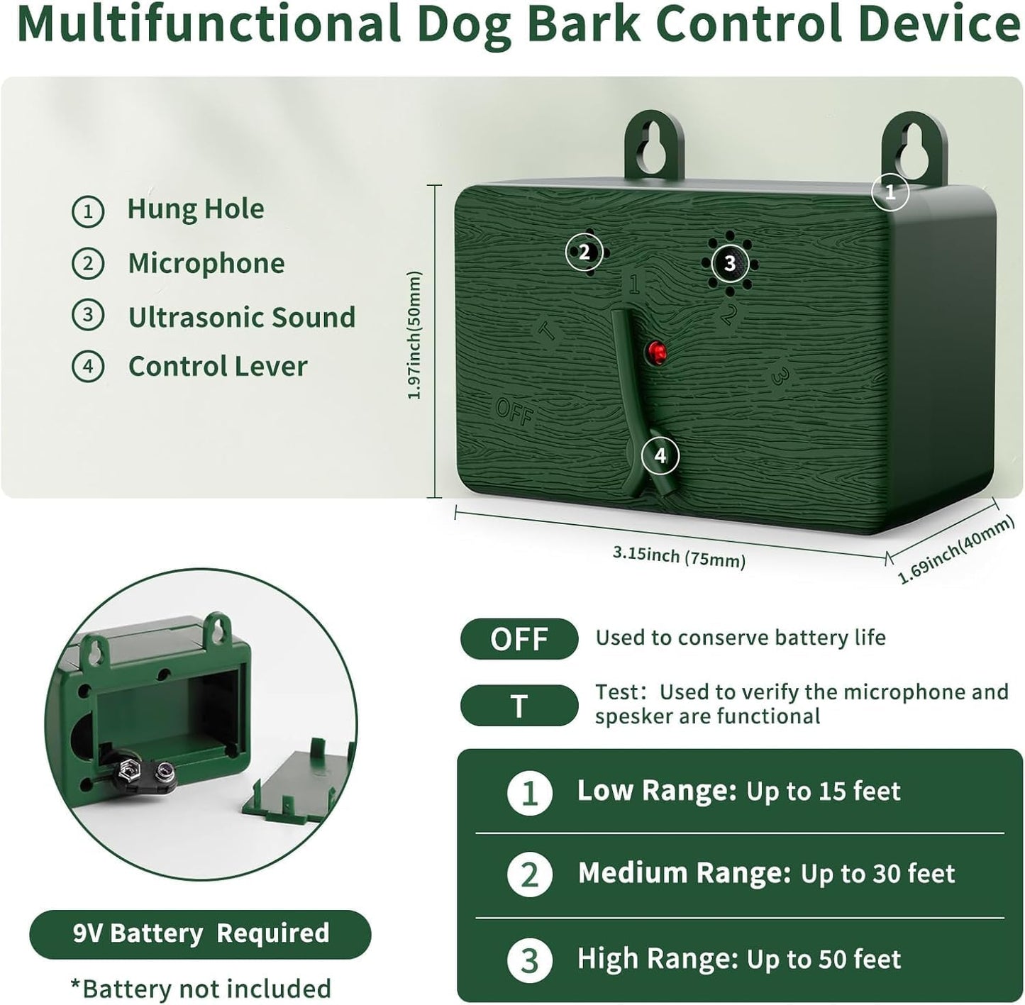Anti Barking Devices for Dogs, 50FT Ultrasonic Dog Bark Control Devices with 4 Modes, Ultrasonic Dog Deterrent Bark Box Sonic Dog Barking Deterrent Devices for Indoor/Outdoor Dog Use