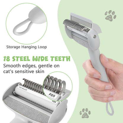 Undercoat Rake for Long Haired Dogs & Cats, Deshedding Dog Brush with Antistatic Cloth, Dematting Comb for Cats, Pet Grooming Tool for Shedding Loose Hair, Matted Fur, Gray