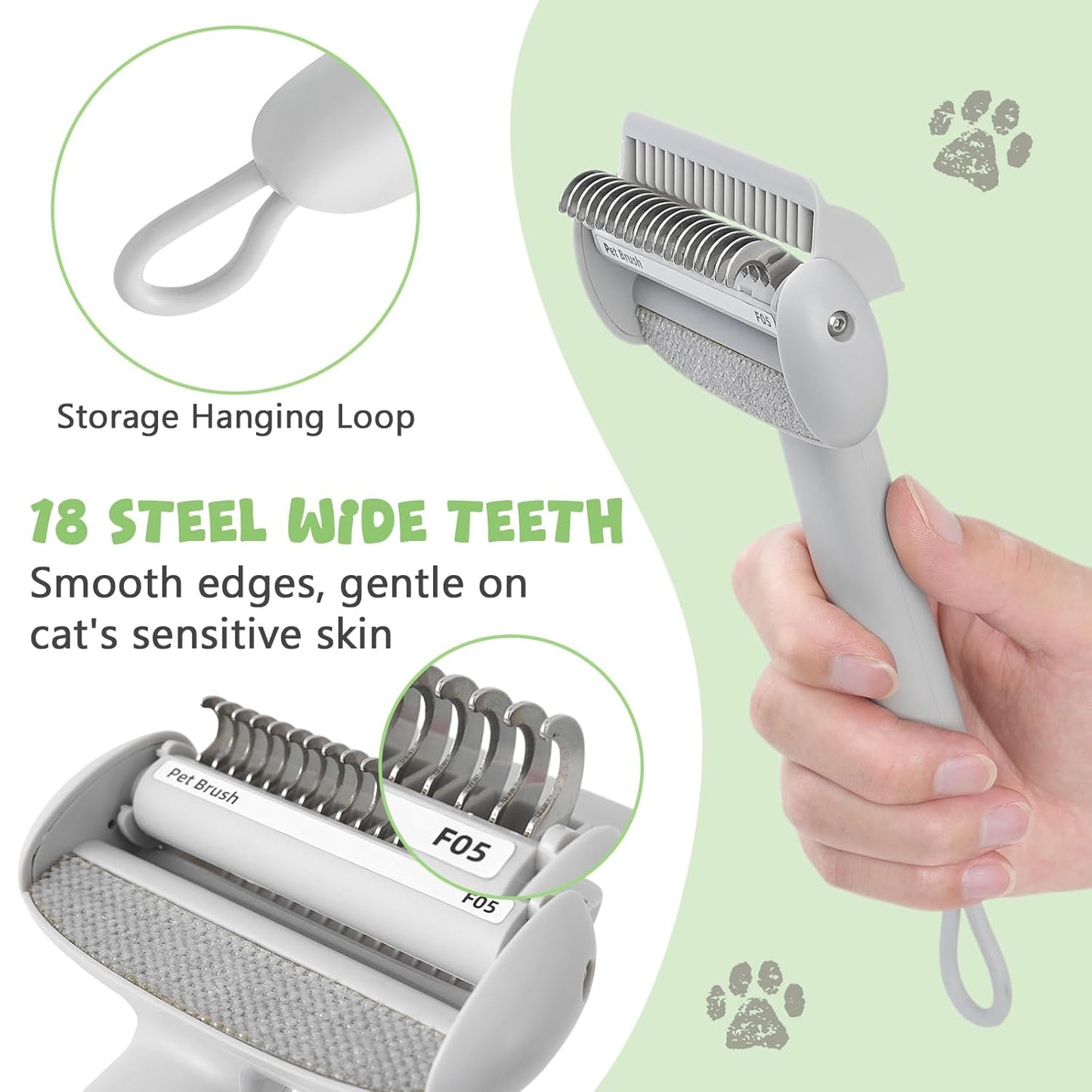 Undercoat Rake for Long Haired Dogs & Cats, Deshedding Dog Brush with Antistatic Cloth, Dematting Comb for Cats, Pet Grooming Tool for Shedding Loose Hair, Matted Fur, Gray