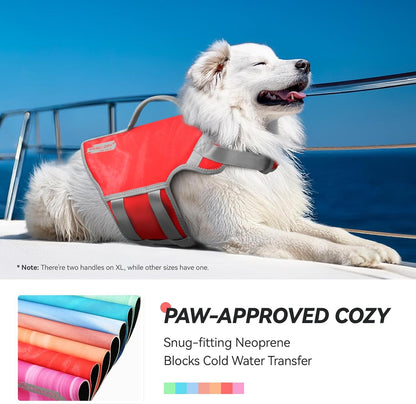 VIVAGLORY + Neoprene Dog Life Vest + High Buoyancy Dog Life Jacket, Lightweight & Buoyancy, Swimming Vest with Handle