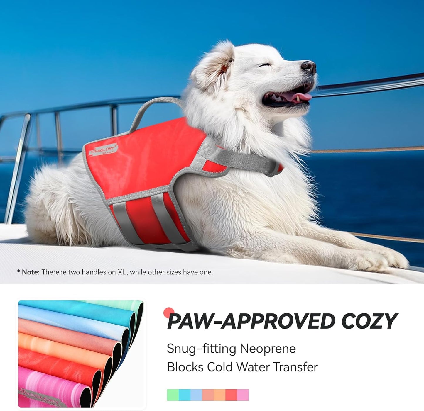 VIVAGLORY + Neoprene Dog Life Vest + High Buoyancy Dog Life Jacket, Lightweight & Buoyancy, Swimming Vest with Handle