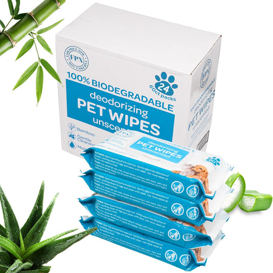 FPN Pet Cleaning Wipe 24 Bags of 60 Wipes – Unscented Bamboo Grooming Wipes for Dogs & Cats – No Alcohol or No Harsh Chemicals – Soft – 7x8 in (24 CT - 1440 Wipes)