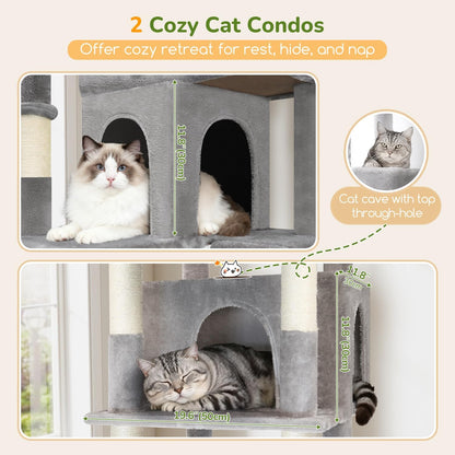 Globlazer Extra Large Cat Tree Tower 80in XXL Tall Cat Tree for Multiple Indoor Cats Large Adult Kittens with Scratching Posts, 2 Widened Perches, Adjustable Baskets, 2 Cozy Condos, S80G, Light Grey