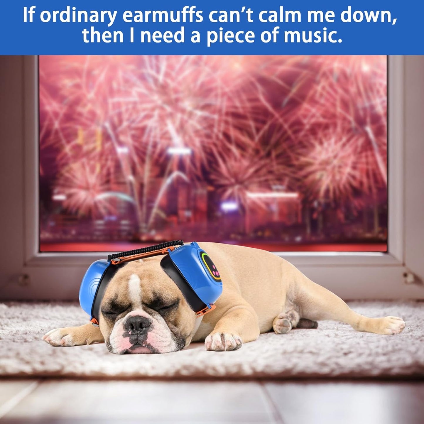 Dog Music Headphones for Anxiety Relief Fireworks Thunder Noise Blocking Earmuffs with Sound Isolation Calming Classical ASMR Music for Dogs – Pet Ear Muffs (Blue, Small)