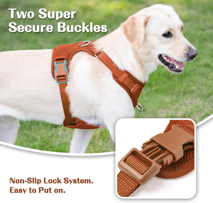 No Pull Dog Harness for Small Medium Large Dogs - Adjustable 2 Layer Mesh Dog Vest with Dual Clip, Escape Proof, Quick Release, Lightweight Breathable Mesh for Walking Hiking (Carmel Brown,XS)