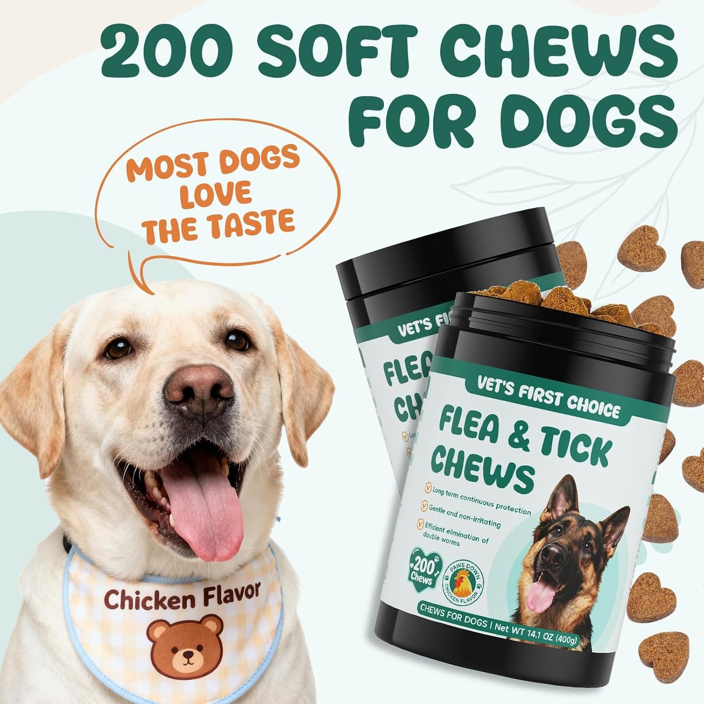 Flea and Tick Prevention for Dogs Chewable, Natural Oral Flea and Tick Treatment, Dog Flea Chews Support Skin & Digestive Supplement for Puppies & All Breeds 200 PCS