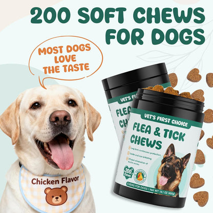 Flea and Tick Prevention for Dogs Chewable, Natural Oral Flea and Tick Treatment, Dog Flea Chews Support Skin & Digestive Supplement for Puppies & All Breeds 200 PCS