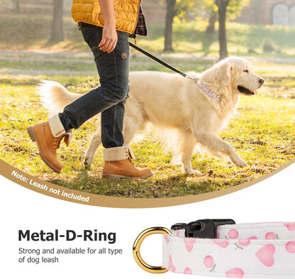 Cotton Handmade Dog Collar Cute and Distinctive Patterns White and Pink Love Heart with Pendant for Girl Boy Dogs Collars S