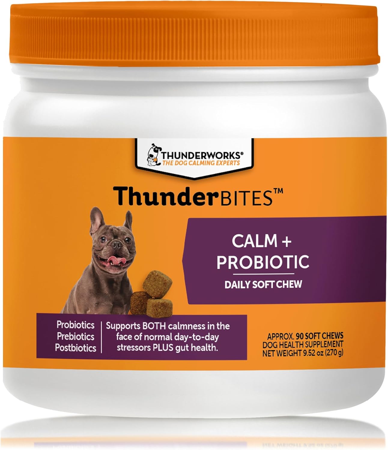 ThunderBites Calm + Probiotics for Dogs Daily Supplement Soft Chews, Supporting Dog Digestive & Gut Health with Probiotics, Prebiotics & Postbiotics + Calming Support for Daily Stressors, 90 Count