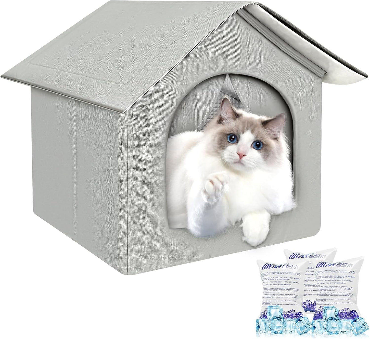 Sturdy Cooling Outdoor Cat House, Weatherproof & Insulated Cat House for Outdoor/Indoor Cats, Waterproof Feral Cat House for Summer, Outside Feral Cat Shelter for Stray Barn, Easy Assembly
