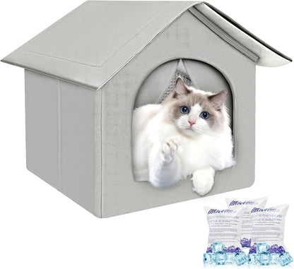 Sturdy Cooling Outdoor Cat House, Weatherproof & Insulated Cat House for Outdoor/Indoor Cats, Waterproof Feral Cat House for Summer, Outside Feral Cat Shelter for Stray Barn, Easy Assembly