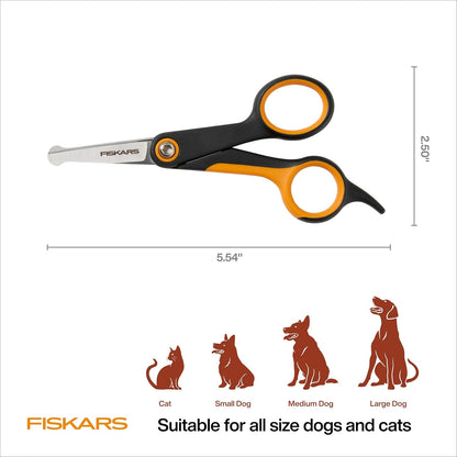 Fiskars Pet Detailing Scissors, Dog & Cat Grooming Scissors, Rounded Tips & SoftGrip Handle for Delicate Areas, Cat and Dog Supplies, 5.5”, Orange/Black