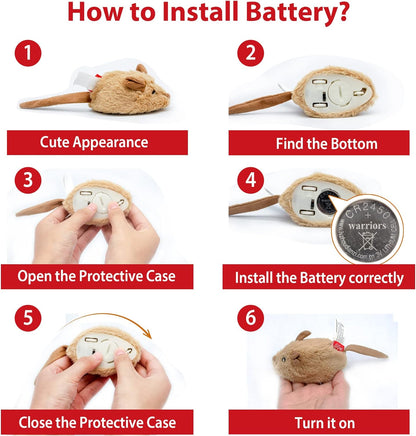 Gigwi Interactive Cat Toy Mouse, Moving Automatic Cat Toys Mice Electronic with Furry Tail, Automatic Squeaky Cat Toys for Kitten Indoor/Outdoor Exercise (Brown-Ear)