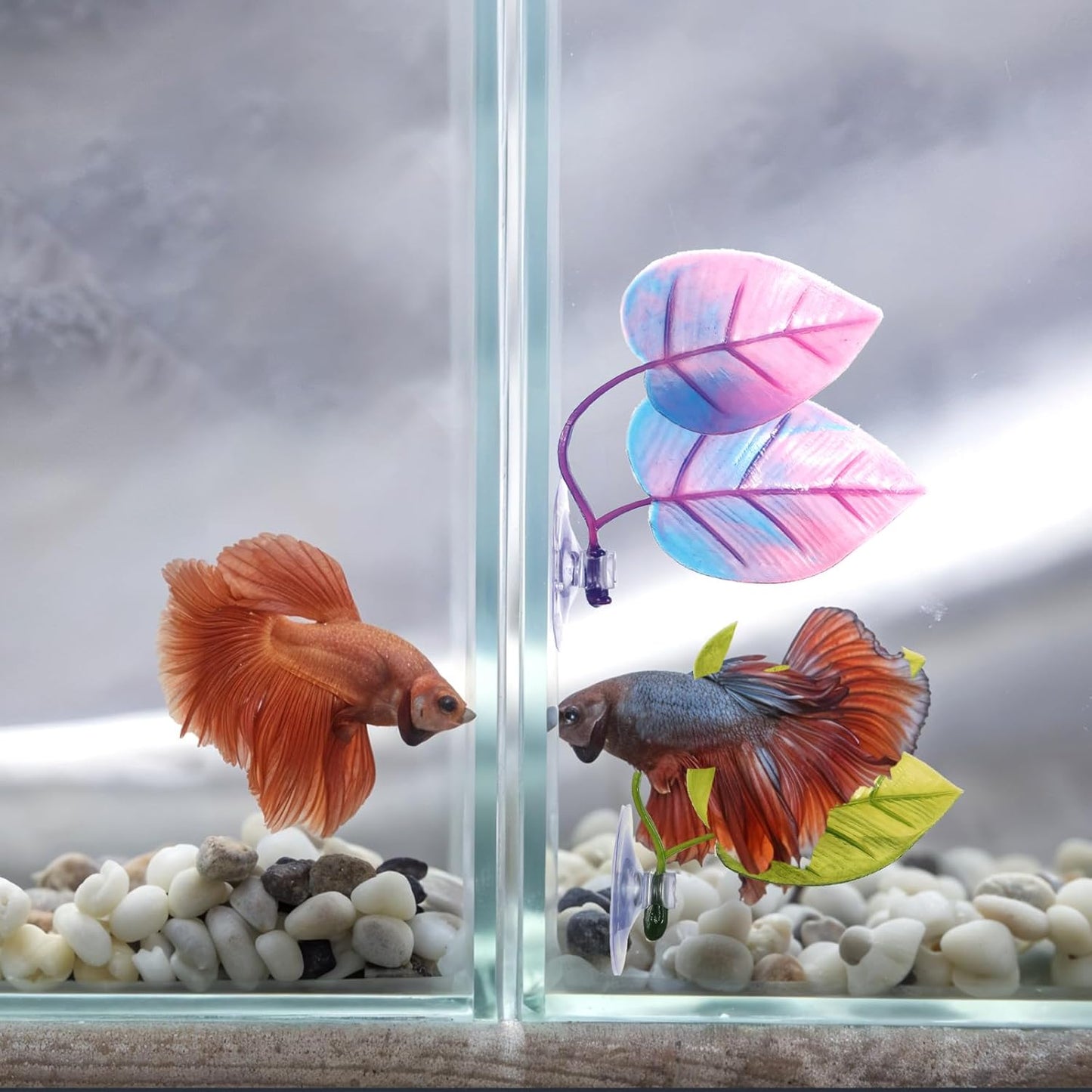 4 Pack Betta Fish Leaf Hammock, Soft Silicone Aquarium Decor, Simulates The Natural Habitat of Betta Fish for Betta Resting Breeding Hiding Playing, Fish Tank Ornaments