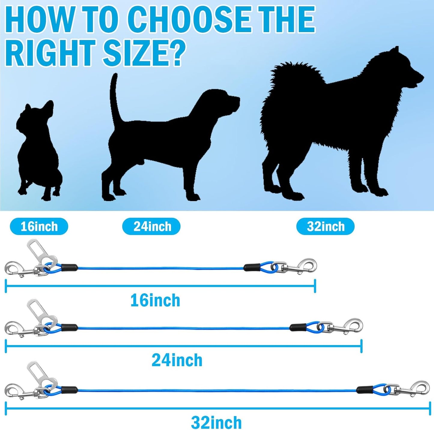 Dog Car Safety Harness,16 Inch/40 cm Double Clips Seatbelt Dog Leash，No Chew seat Belts for Dogs（2 Pack Blue）