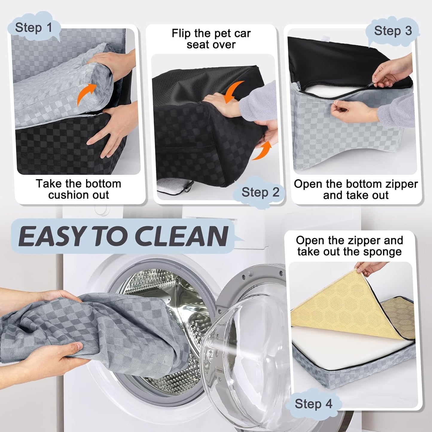 JOEJOY Dog Car Seat for Medium/Large Dogs - Reversible Dual-Sided Travel Dog Car Bed with Memory Foam, Washable Pet Booster Seat for Dogs up to 55 lbs or 2 Small Dogs, 2 Safety Leashes (Black/Grey)