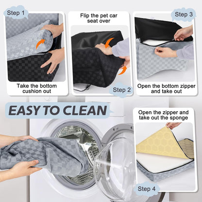 JOEJOY Dog Car Seat for Medium/Large Dogs - Reversible Dual-Sided Travel Dog Car Bed with Memory Foam, Washable Pet Booster Seat for Dogs up to 55 lbs or 2 Small Dogs, 2 Safety Leashes (Black/Grey)