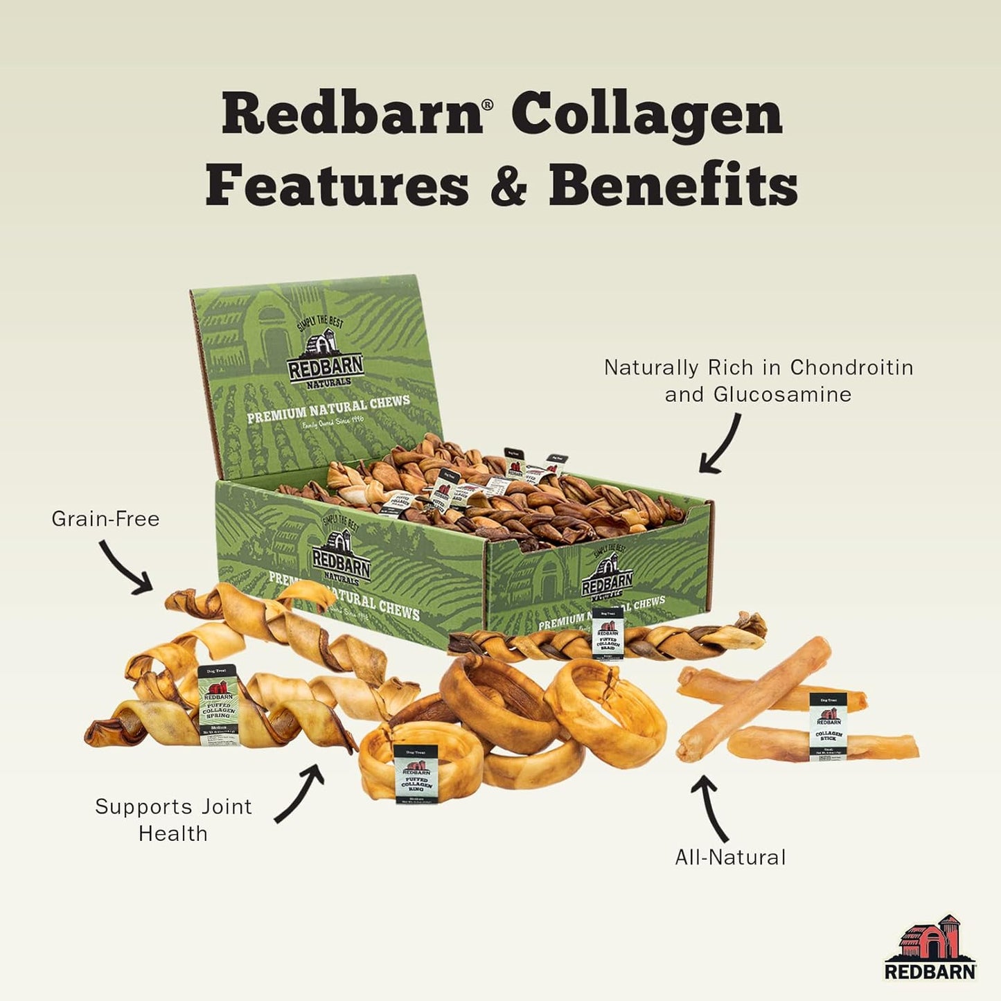 Redbarn Pet Products All-Natural Large 12" Beef Collagen Sticks for Dogs - Long Lasting Low-Odor Alternative to Traditional Rawhide & Bully Sticks - Supports Healthy Joints, Skin, & Coat - 3 Pack