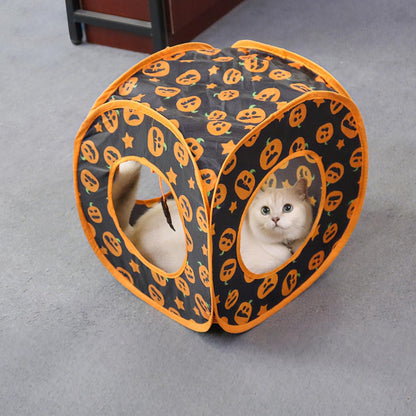 Andiker Cat Tent, 3 Holes Safe and Strong Cute Cats Tunnel Collapsible Easy to Carry Cat House for Indoor Cats Kittens Hiding Playing Training Sleeping (Square Yellow)