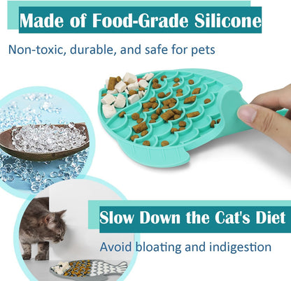 Takfox Slow Feeder Cat Bowls [2 Pack], Lick Mat for Cats Dogs, Silicone Cat Puzzle Feeders Toy for Pets Dry/Wet Food Training, Keeps Dogs Cats Busy, Prevents Puppy Kitty Overeating, (Cyan+Grey)