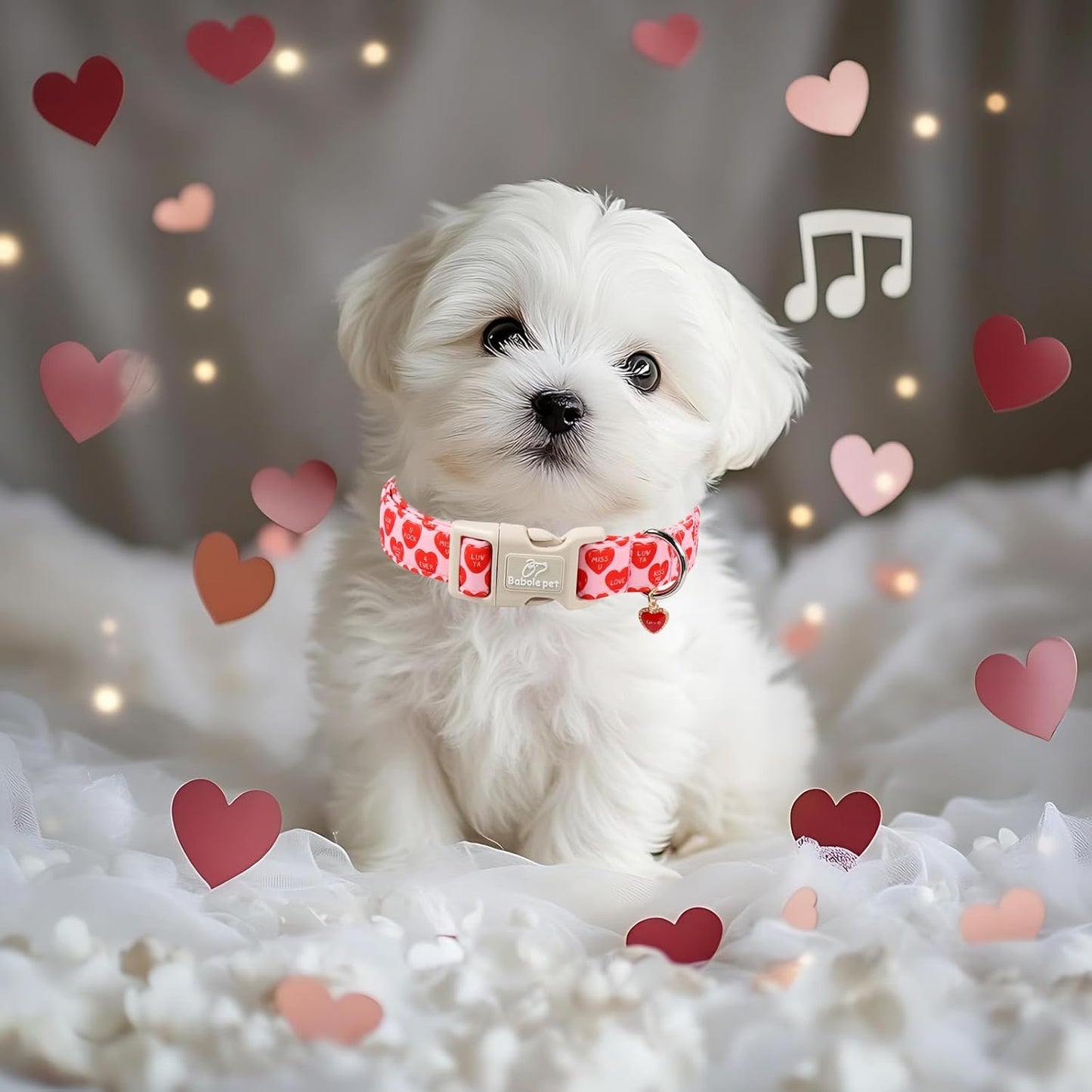 Valentines Dog Collar for Small Dogs - Red Love Valentine Dog Collar, Romantic Sweetheart Text Print, Lightweight Adjustable Boy Girl Dogs Collars with Quick-Release Buckle XS