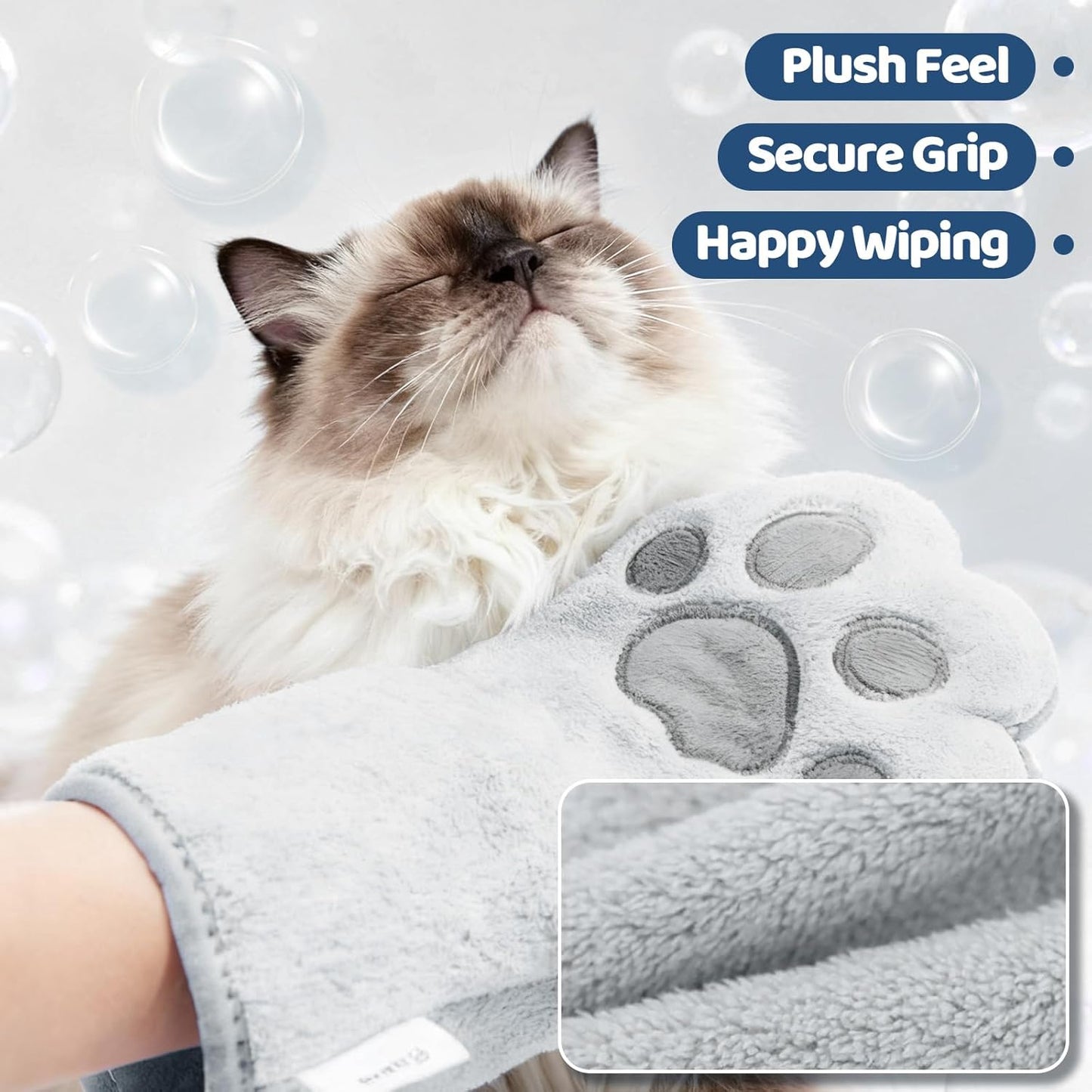 Concentrated Waterless Shampoo with Grey Grooming Glove, No-Rinse & Lick-Safe Essence for Steam Brushes, Gentle Care for Cats/Kittens/Seniors, Manage Shedding & Freshness