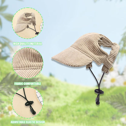 Dog Baseball Cap, Dog Cat Summer Beach Visor Hat with Ear Holes, Adjustable Puppy Sunbonnet Headdress (Khaki, Large)