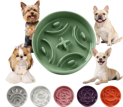 Ceramic Dog Slow Feeder Bowl - Small Dog Food Dish with Maze Puzzle Design - Slow Eating Puzzle Feeder for Pet Feed & Food Control - Whisker-Friendly Bowl for Cat Feeding - 6.3 Inch - 180 g - Green