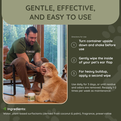 ASHER HOUSE WELLNESS Pet Ear Cleaning Wipes - Dog & Cat Plant-Based Ears Cleaner, Remove Wax & Dirt, Relieve Itch, Prevent Odor & Infection - Gentle for Pets Dogs Cats Over 12 Weeks, Made in USA