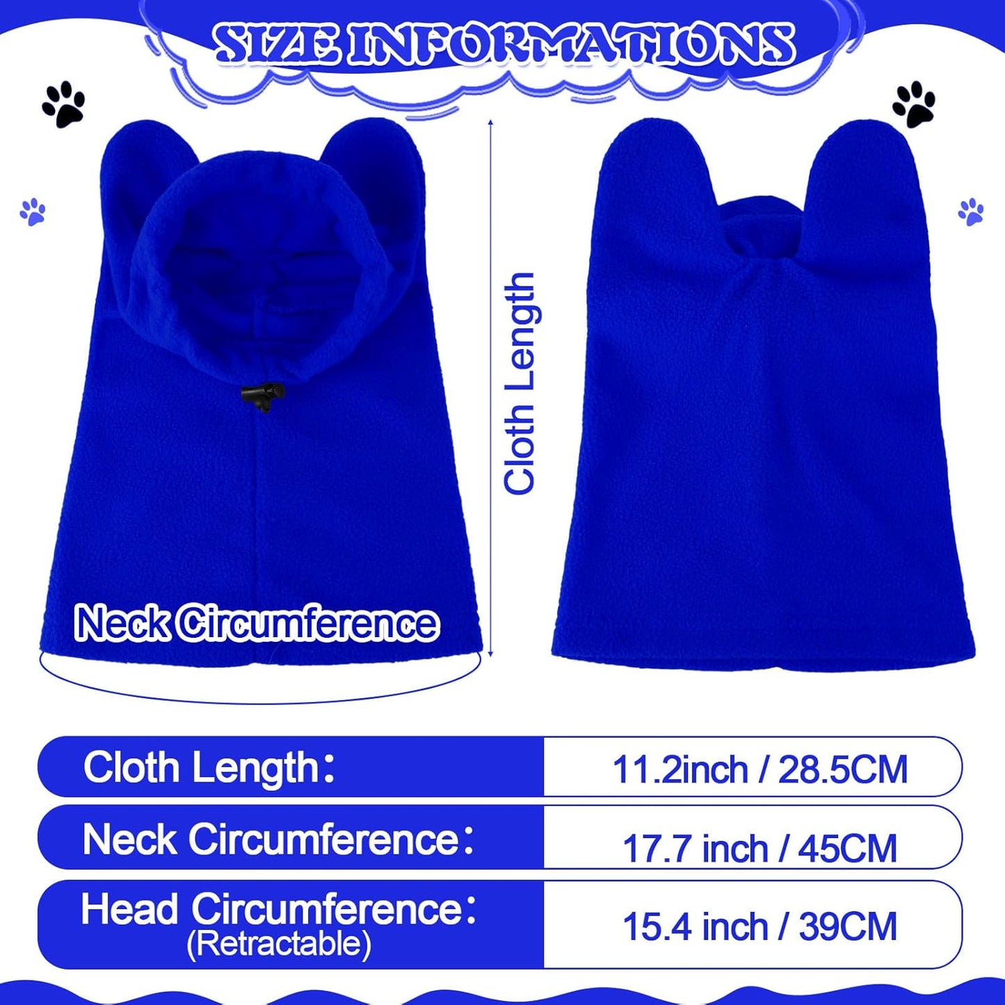 Winter Dog Hats Quiet Ears for Dogs Ear Muffs Pet Neck Warmer Scarf Hoodie Noise Protection Cover Beanie Head Wrap Costume for Pet Dog Cats(Blue,S)