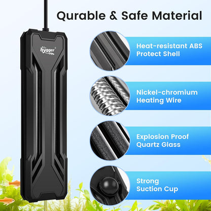 hygger 800W Aquarium Heater, Upgraded Submersible Fish Tank Heater with Dual Protection System & LED Digital Display, with Automatic Power-Off Function, for 80-220 Gal Freshwater and Saltwater Tank