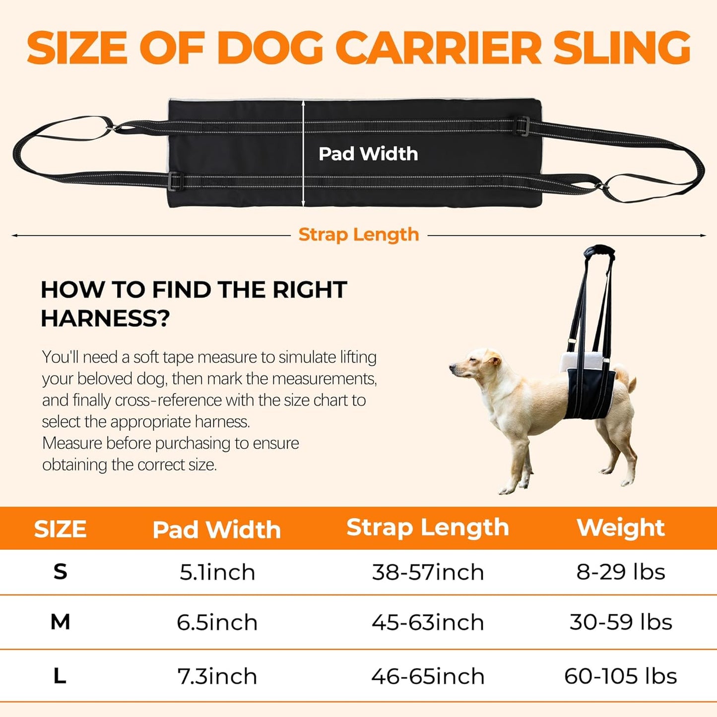 Dog Lift Harness, Adjustable Comfortable Dog Sling with Handle for Large Dog Knee Brace for Torn ACL Hind Leg, Weak Rear Legs, Helps Senior, Injured, Disabled,S