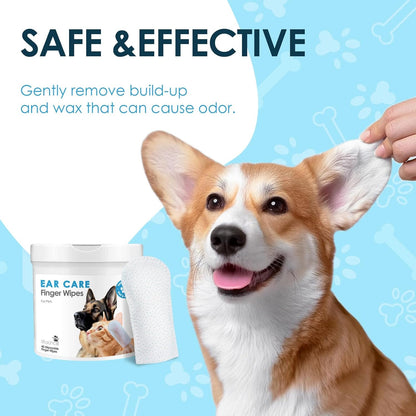 Mooncat Ear Cleaner Finger Wipes for Cats & Dogs and Silicone Grooming Brush Bundle - Gentle Ear Care Solution and Deshedding Massage Comb for Indoor Kittens