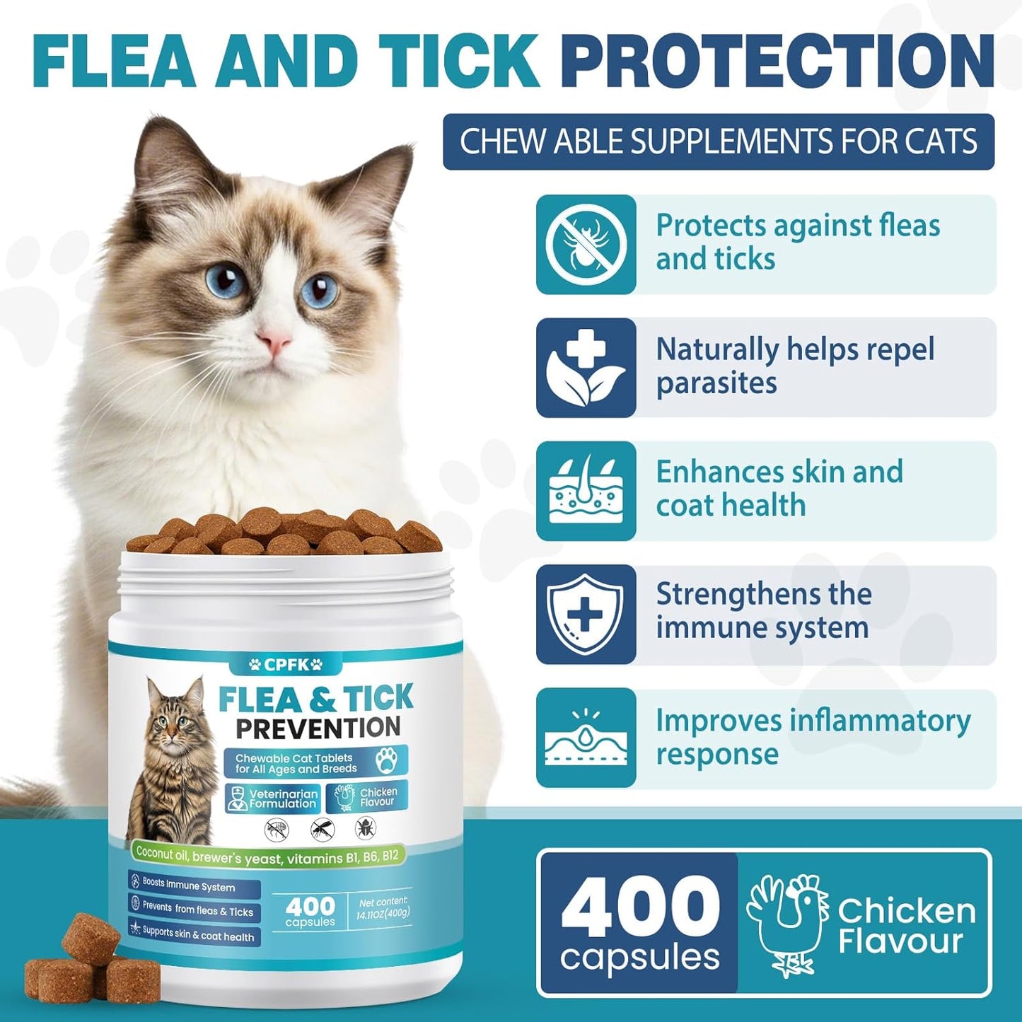 Chewable Flea Treatment for Cats Flea and Tick Prevention for Cats Chewables Fleas Chewables for Cat of All Breeds and Ages 400