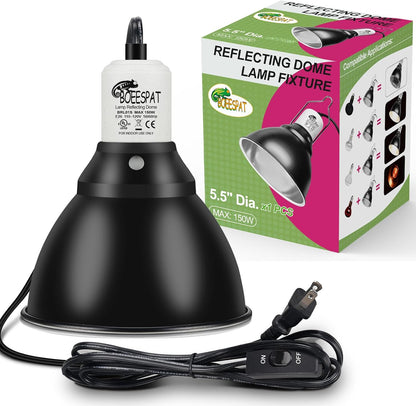 Reptile Lamp Bulb Fixture 5.5 Inch Deep Dome with Switch - Ideal for 60W/75W/100W/150W Heat Lamp Bulbs, Compatible with All E26 UVA/UVB/Basking Heat Bulbs, Supports Up to 150 Watts