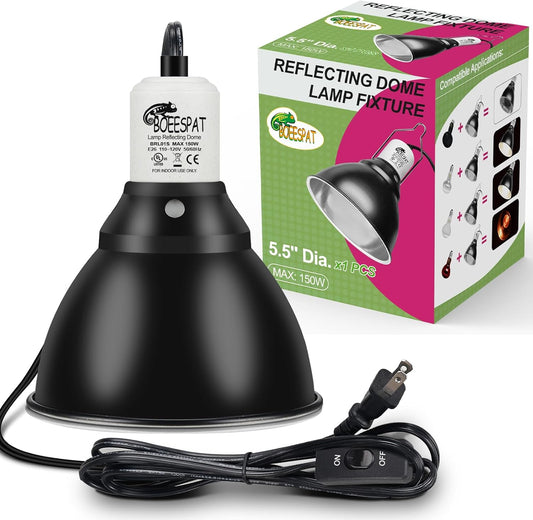 Reptile Lamp Bulb Fixture 5.5 Inch Deep Dome with Switch - Ideal for 60W/75W/100W/150W Heat Lamp Bulbs, Compatible with All E26 UVA/UVB/Basking Heat Bulbs, Supports Up to 150 Watts