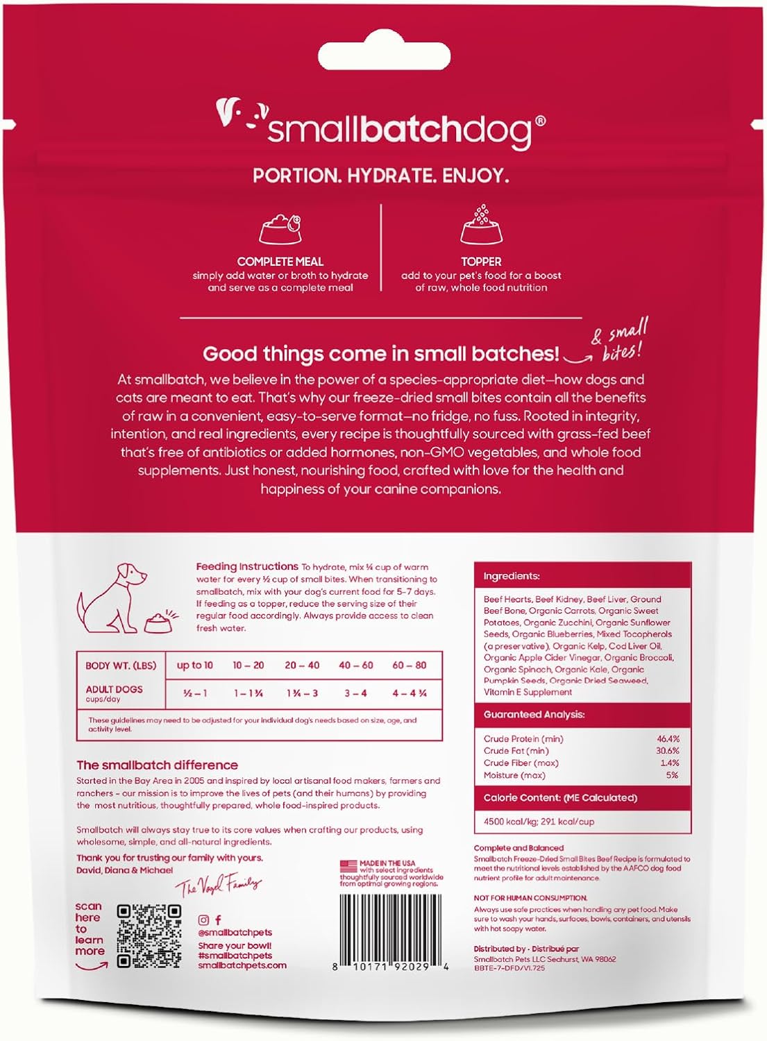 smallbatch Freeze-Dried Beef Dog Food – Grain Free, Organic Produce – Raw Dehydrated Beef Small Bites, High Protein Complete Meal or Topper – Humanely Raised, Made in USA, 7oz