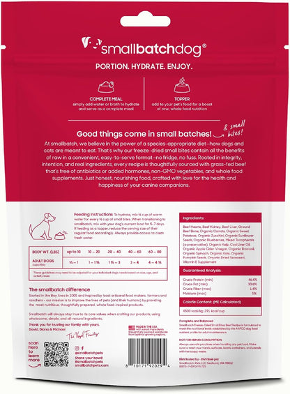 smallbatch Freeze-Dried Beef Dog Food – Grain Free, Organic Produce – Raw Dehydrated Beef Small Bites, High Protein Complete Meal or Topper – Humanely Raised, Made in USA, 7oz
