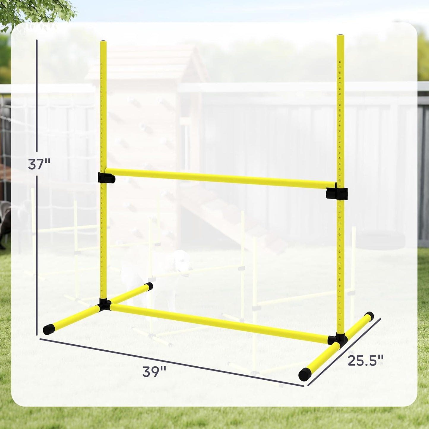 PawHut 4 Piece Dog Agility Training Equipment for Dog Agility Course with Adjustable Height Jump Bars, Included Carry Bag, & Displacing Top Bar, Yellow