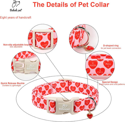 Valentines Dog Collar for Small Dogs - Red Love Valentine Dog Collar, Romantic Sweetheart Text Print, Lightweight Adjustable Boy Girl Dogs Collars with Quick-Release Buckle XS