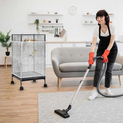 Universal Bird Cage Seed Catcher, White Adjustable Bird Cage Net Cover, Stretchy Lightweight Band Skirts Mesh Cover for Parrot Cages Stops Scatter, Breathable & Reusable