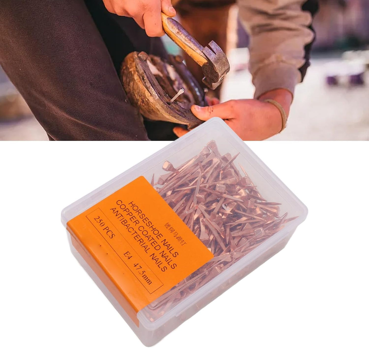 Horseshoe Nails, 250Pcs Copper Plated Rustproof Horse Training Equestrian Sports Riding Equipment Pet Supplies for Securing Firmly (47.5mm E4)