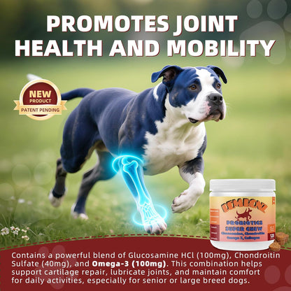 Dembonz Joint Supplement for Dogs – Hip and Joint Chews for Dogs, Glucosamine, Chondroitin, Omega 3, Collagen & Probiotics, Supports Digestion, Immunity, Fur, and Oral, 120 Count