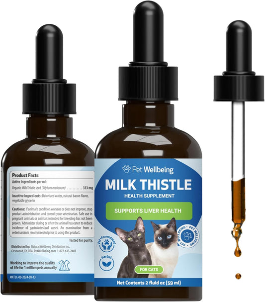 Pet Wellbeing Milk Thistle for Cats - Organic Herb, Milk Thistle Liver Detox Support, Antioxidants - NASC Certified & Vet-Formulated - 2 oz Liquid