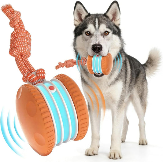 Interactive Dog Toy, Automatic Electric Rolling Ball with Rope, Random Movement, 2 Modes, Rechargeable, Interactive Dog Ball Toy for All Dog and Cat Size, Ideal for Boredom Relief (Orange)