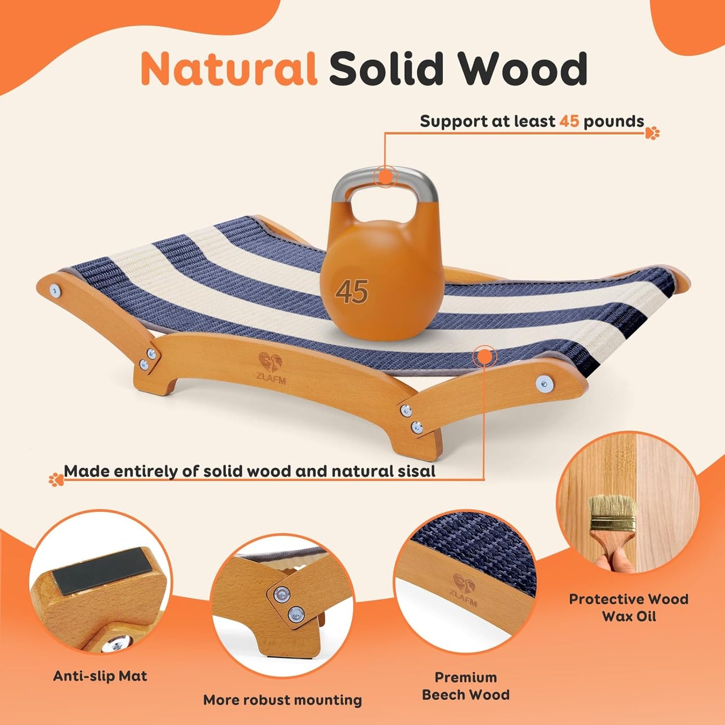 Extra-Larger Sisal Cat Scratcher Bed, Durable Cat Scratching Post with Hammock for Indoor Cats Lounger & Sleep & Scratch, Natural Sisal Cat Scratch Pad, Sturdy Solid Wood Frame (BeigeBlue)