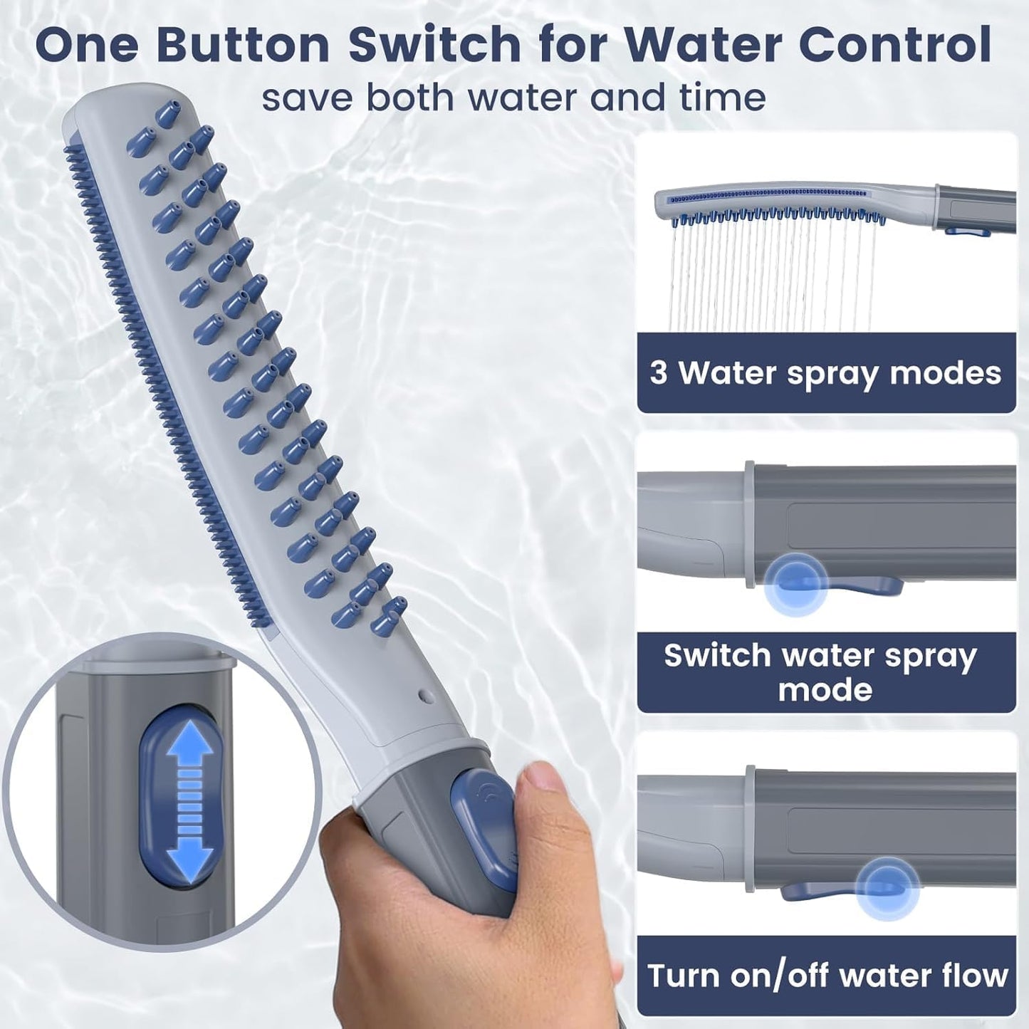 Dog Shower Attachment, Dog Shower With Metal Diverter, Pet Shower Attachment for Fast and Easy Dog Bathing, 3 Spray Modes One-Button Switch 8-Foot Hose For Indoor and Outdoor