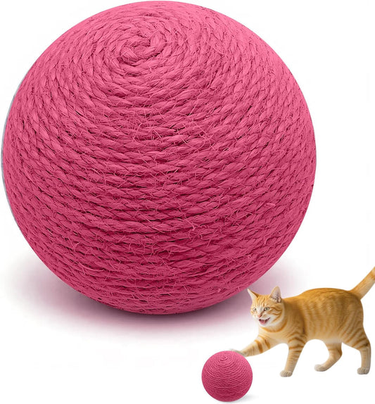 3.94 inch Rose Red Sisal Cat Ball Toy, Interactive Natural Cat Scratching Ball, Perfect Scratcher for Cats' Exercise and Fun